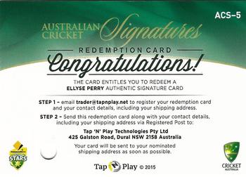 2015-16 Tap 'N' Play CA/BBL Cricket - Australian Cricket Signatures Redemption #ACS-5 Ellyse Perry Back