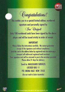 1997-98 Select - Captain Signatures Redemptions #CSR1 Ian Chappell Back