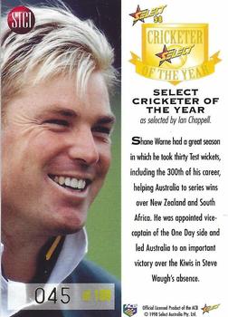 1997-98 Select - Showtime Australian International Cricketer of the Year Exchange #STC1 Shane Warne Back