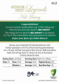 2014 Tap 'N' Play Australian Cricket Legends #ACL2 Neil Harvey Back