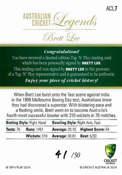 2014 Tap 'N' Play Australian Cricket Legends #ACL7 Brett Lee Back