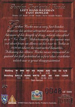 1996 Futera Heritage Collection #50 Gordon Rorke Back