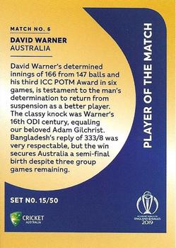 2019 Tap 'N' Play Cricket World Cup Australian Players of the Match #6 David Warner Back