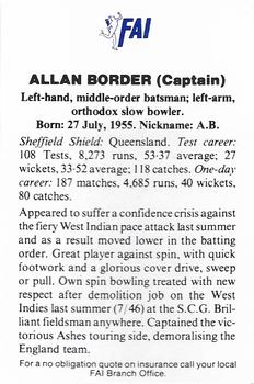 1989-90 FAI Australian Cricket Team Season 1989-1990 #1 Allan Border Back