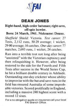 1989-90 FAI Australian Cricket Team Season 1989-1990 #6 Dean Jones Back