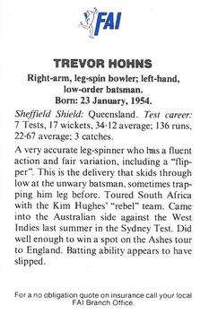 1989-90 FAI Australian Cricket Team Season 1989-1990 #11 Trevor Hohns Back