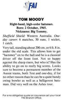 1989-90 FAI Australian Cricket Team Season 1989-1990 #12 Tom Moody Back