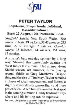 1989-90 FAI Australian Cricket Team Season 1989-1990 #16 Peter Taylor Back