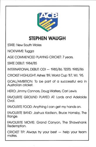 1995-96 Australian Cricket Board Players #NNO Steve Waugh Back