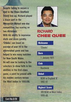 1997-98 New South Wales Blues Cricket #9 Richard Chee Quee Back