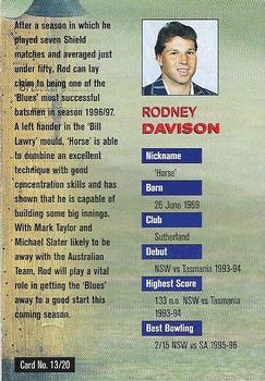 1997-98 New South Wales Blues Cricket #13 Rodney Davison Back