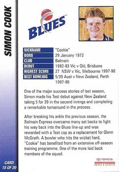 1998-99 New South Wales Blues #15 Simon Cook Back