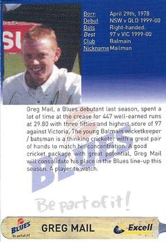 2000-01 New South Wales Blues #NNO Greg Mail Back