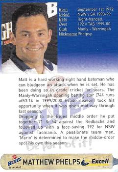 2000-01 New South Wales Blues #NNO Matthew Phelps Back