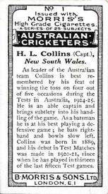 1925 Morris's Australian Cricketers #1 Herbie Collins Back