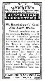 1925 Morris's Australian Cricketers #2 Warren Bardsley Back