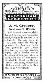 1925 Morris's Australian Cricketers #4 Jack Gregory Back