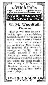 1925 Morris's Australian Cricketers #10 Bill Woodfull Back