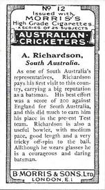 1925 Morris's Australian Cricketers #12 Arthur Richardson Back