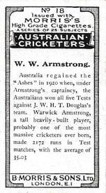 1925 Morris's Australian Cricketers #18 Warwick Armstrong Back