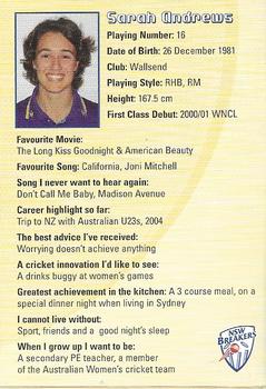 2005-06 New South Wales Blues #NNO Sarah Andrews Back