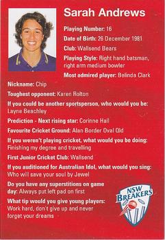 2004-05 New South Wales Blues #NNO Sarah Andrews Back