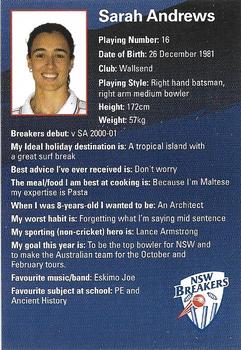2006-07 New South Wales Blues #NNO Sarah Andrews Back
