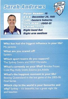 2009-10 New South Wales Blues Cricket #NNO Sarah Andrews Back