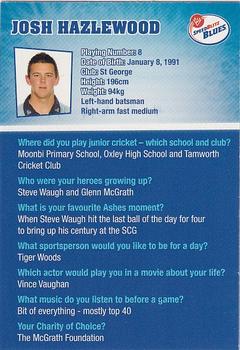 2010-11 New South Wales Blues Cricket #NNO Josh Hazlewood Back