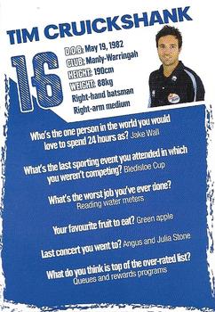 2012-13 New South Wales Blues Cricket #NNO Tim Cruickshank Back