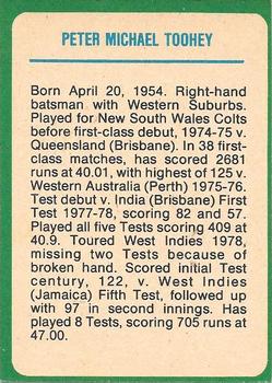 1978 Scanlens Cricket #1 Peter Toohey Back