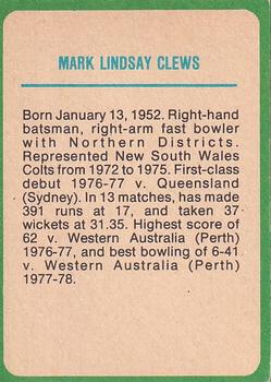 1978 Scanlens Cricket #2 Mark Clews Back
