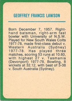 1978 Scanlens Cricket #5 Geoff Lawson Back