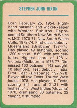 1978 Scanlens Cricket #8 Steve Rixon Back