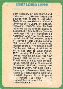 1978 Scanlens Cricket #9 Bob Simpson Back