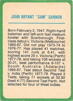 1978 Scanlens Cricket #14 Sam Gannon Back