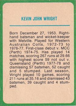 1978 Scanlens Cricket #21 Kevin Wright Back