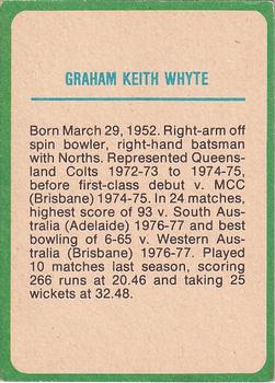 1978 Scanlens Cricket #25 Graham Whyte Back