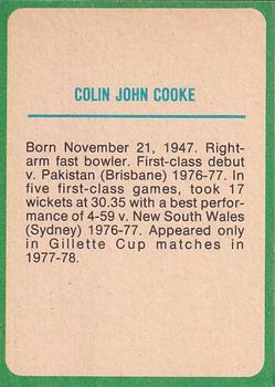 1978 Scanlens Cricket #29 Colin Cooke Back