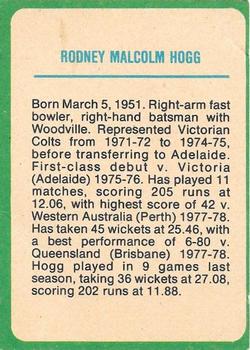 1978 Scanlens Cricket #35 Rodney Hogg Back