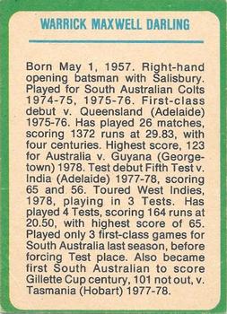 1978 Scanlens Cricket #44 Rick Darling Back