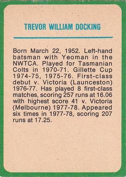 1978 Scanlens Cricket #54 Trevor Docking Back
