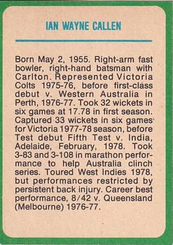 1978 Scanlens Cricket #56 Ian Callen Back