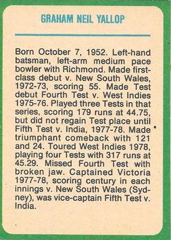 1978 Scanlens Cricket #57 Graham Yallop Back