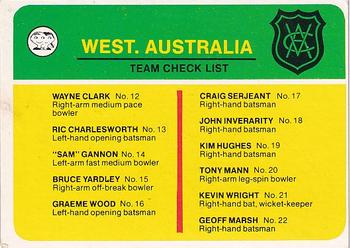 1978 Scanlens Cricket #NNO Checklist Western Australia Front