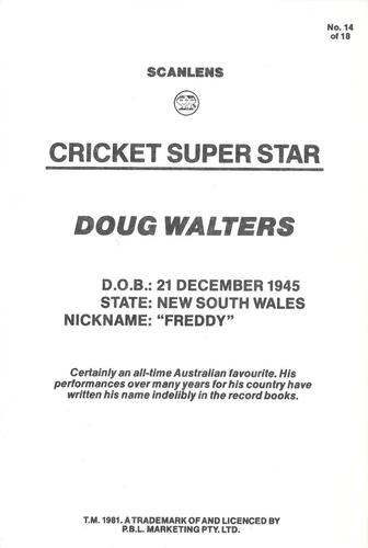 1981 Scanlens Cricket Super Star #14 Doug Walters Back
