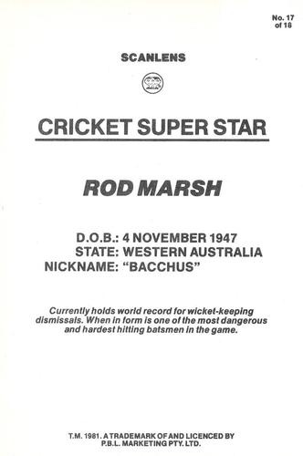 1981 Scanlens Cricket Super Star #17 Rod Marsh Back