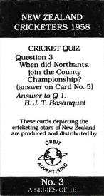 1988 Orbit Advertising New Zealand Cricketers 1958 #3 John Hayes Back