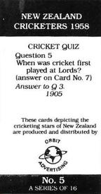 1988 Orbit Advertising New Zealand Cricketers 1958 #5 Jack D'Arcy Back