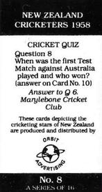 1988 Orbit Advertising New Zealand Cricketers 1958 #8 John Alabaster Back